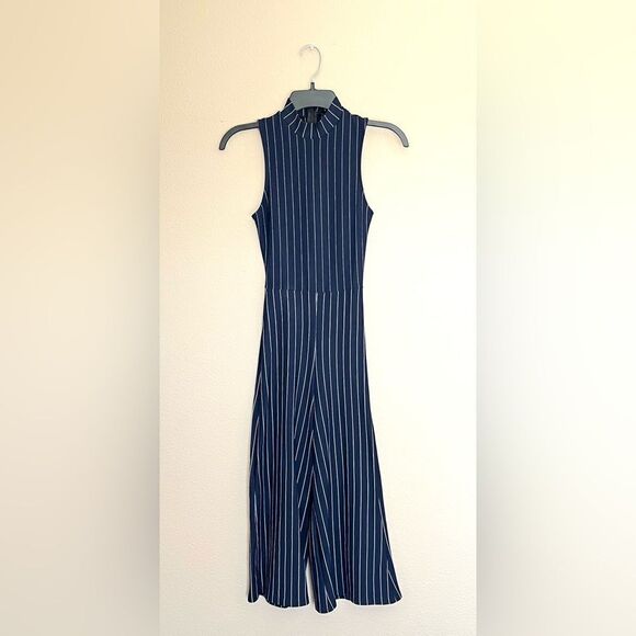 Missguided Navy Striped Wide Leg Jumpsuit - Picture 1 of 7